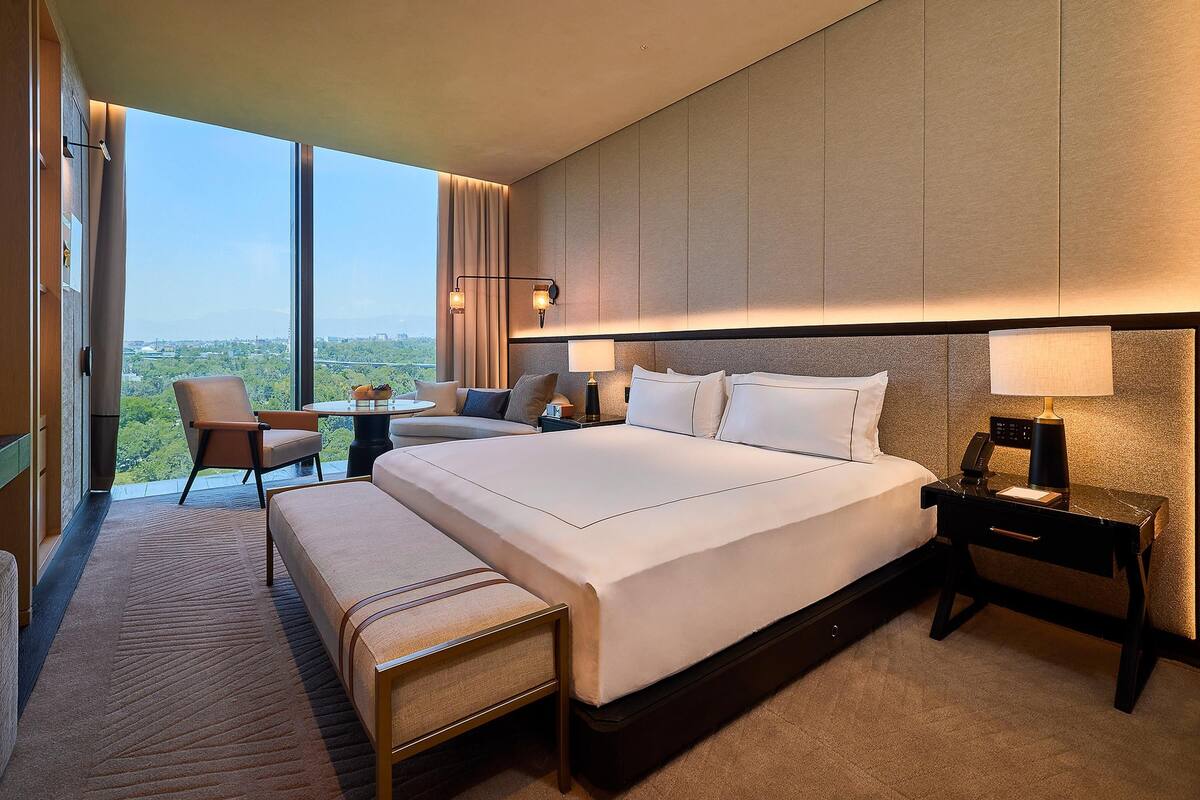 Room, 1 King Bed, Park View | In-room safe, laptop workspace, blackout curtains, iron/ironing board