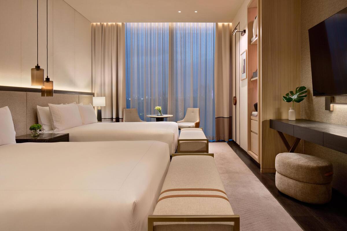Room, 2 Queen Beds, City View | In-room safe, laptop workspace, blackout curtains, iron/ironing board