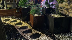 A Zen garden with a lantern, bamboo fence, and various plants. - Paris - Cosy luxury 30m² with Japanese garden - Near metro station (Romainville)