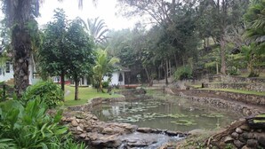 A serene garden with a pond, lush greenery, and a small white building. - The Stove House Hang Dong Chiang Mai (Hang Dong)