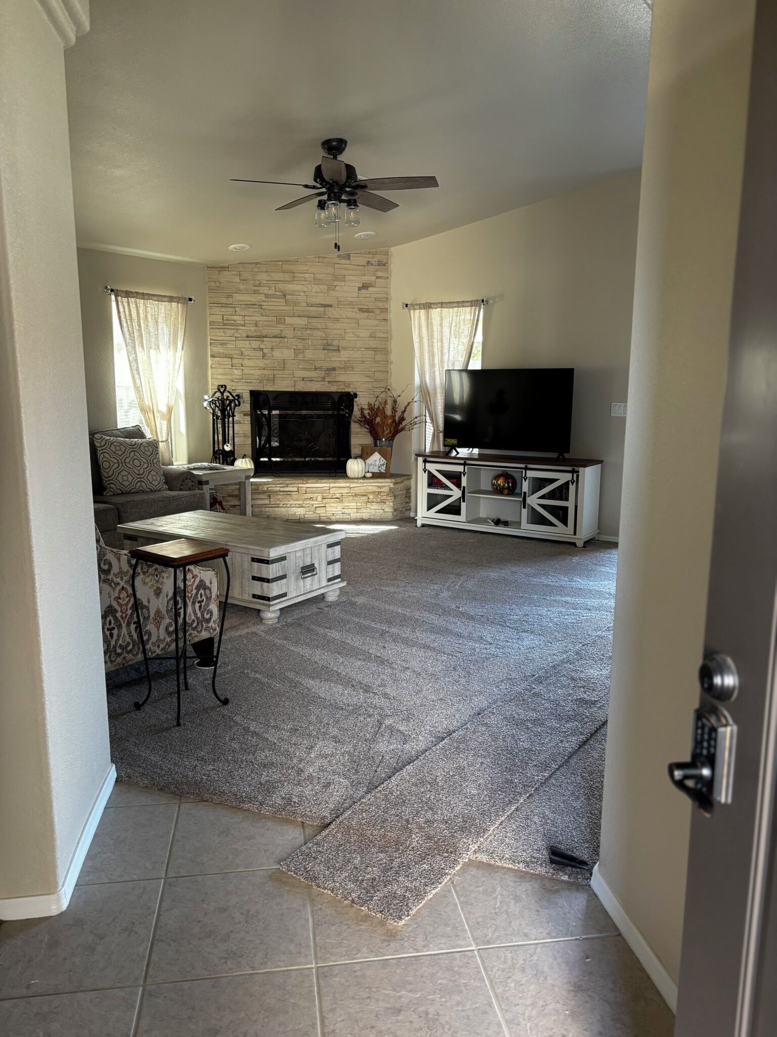 Una Smart TV, una chimenea, libros