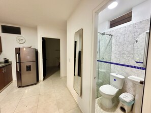 Hair dryer, towels, toilet paper