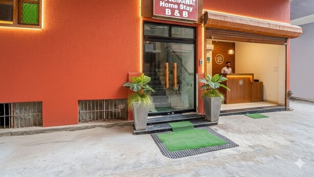A hotel entrance with a sign reading "The Sehrawat Home Stay B&B". - Fabhotel Sehrawat (New Delhi)