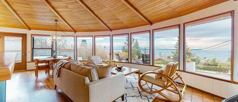 Televisión, chimenea, libros