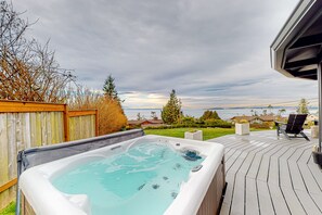 Terrace/patio - Dog-friendly home with private hot tub, amazing ocean view, and fire pit (Coupeville)
