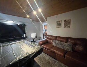 智能電視、壁爐、書籍、音響