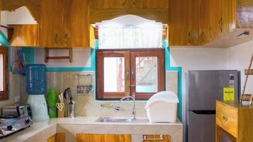 Fridge, oven, stovetop, electric kettle