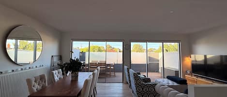 Smart TV, DVD player, books, music library