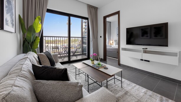 Deluxe-lejlighed - 1 soveværelse - balkon - byudsigt | Stue