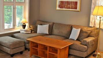 Leilighet, 1 soverom, terrasse, hageutsikt | Oppholdsrom | Bøker