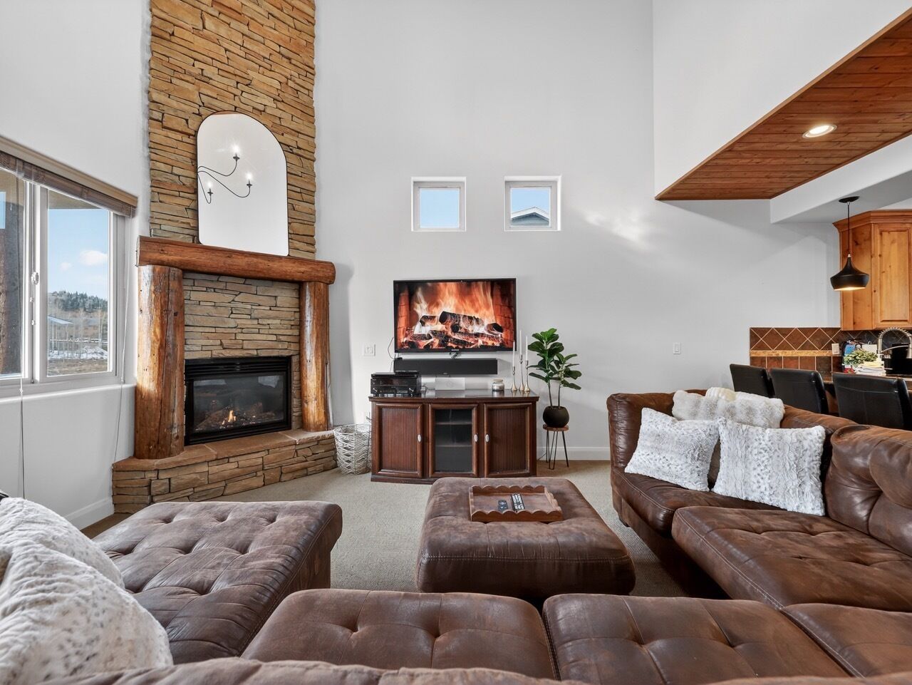 Smart TV, fireplace, foosball