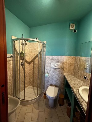 Ducha, secador de pelo, bidé y toallas