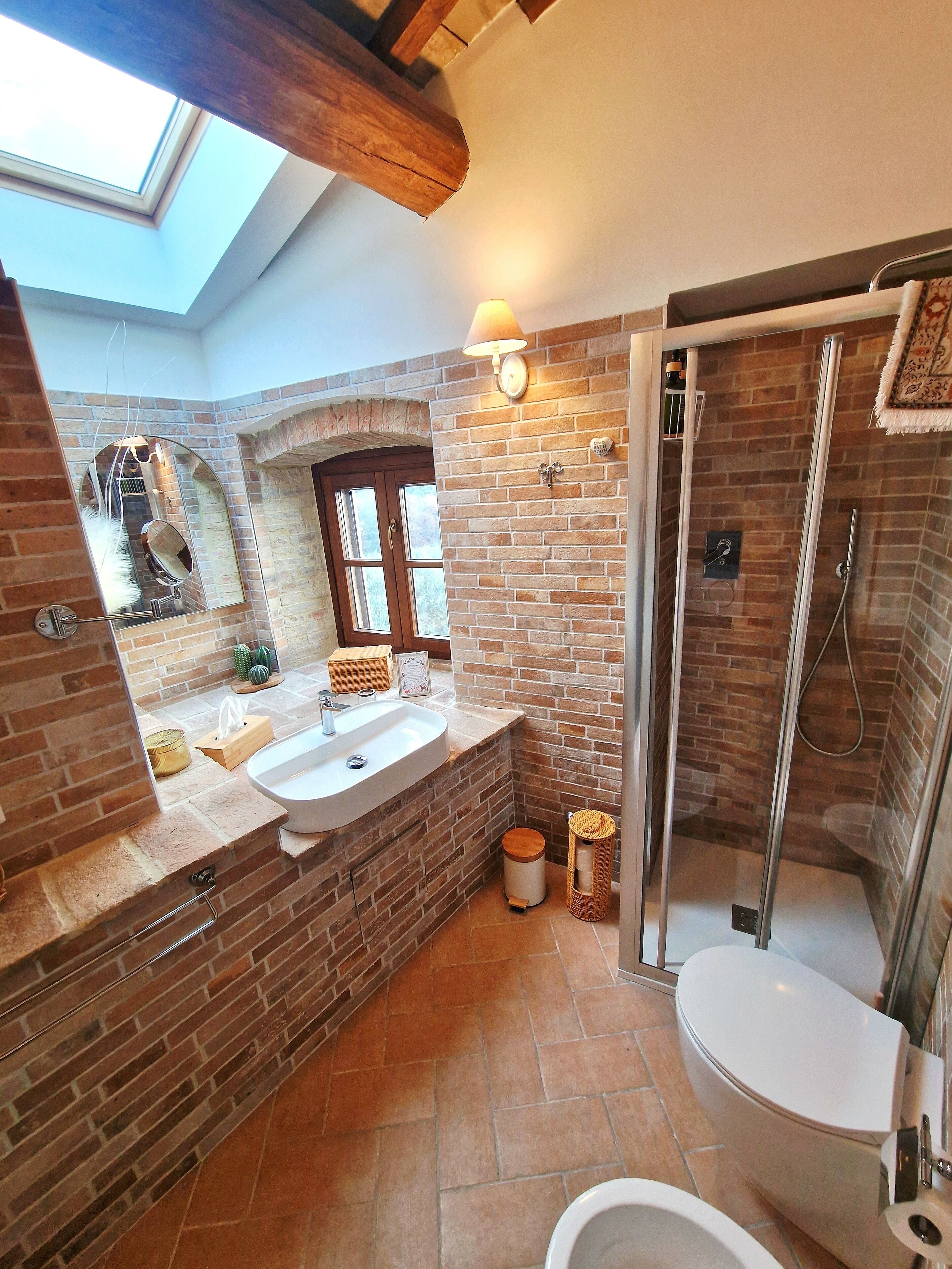 Hair dryer, bidet, towels, soap