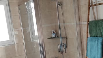 Shower, hair dryer, toilet paper