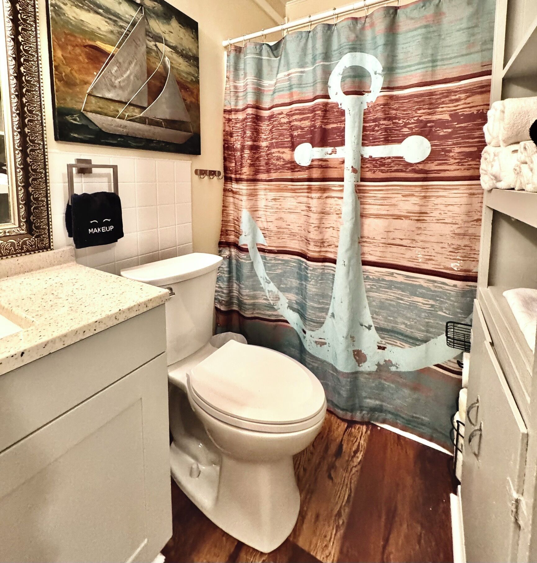 Hair dryer, towels, toilet paper