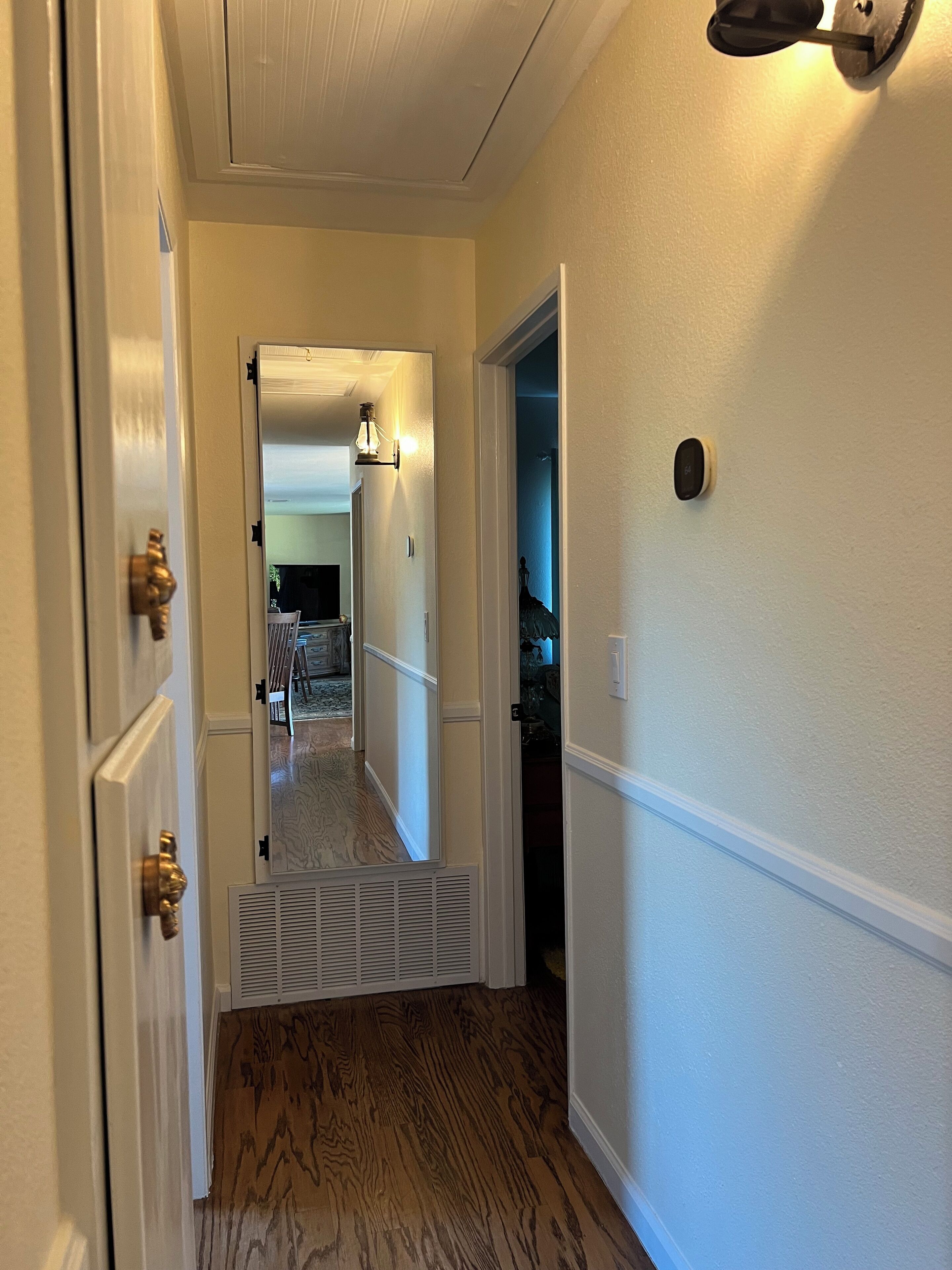 Hallway to bed and bathrooms.