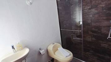 Dusch, bidé, handdukar och toalettpapper