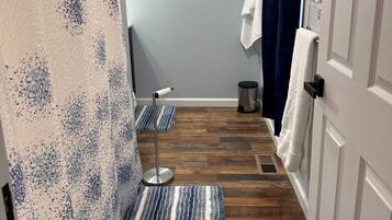 Hair dryer, towels, toilet paper