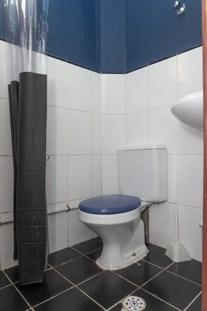 Douche, sèche-cheveux, serviettes fournies, savon
