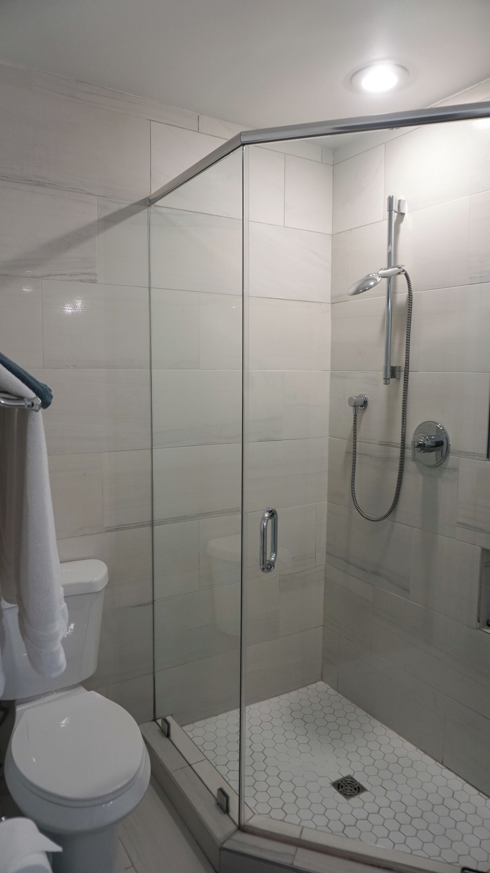 Shower, towels, soap, shampoo