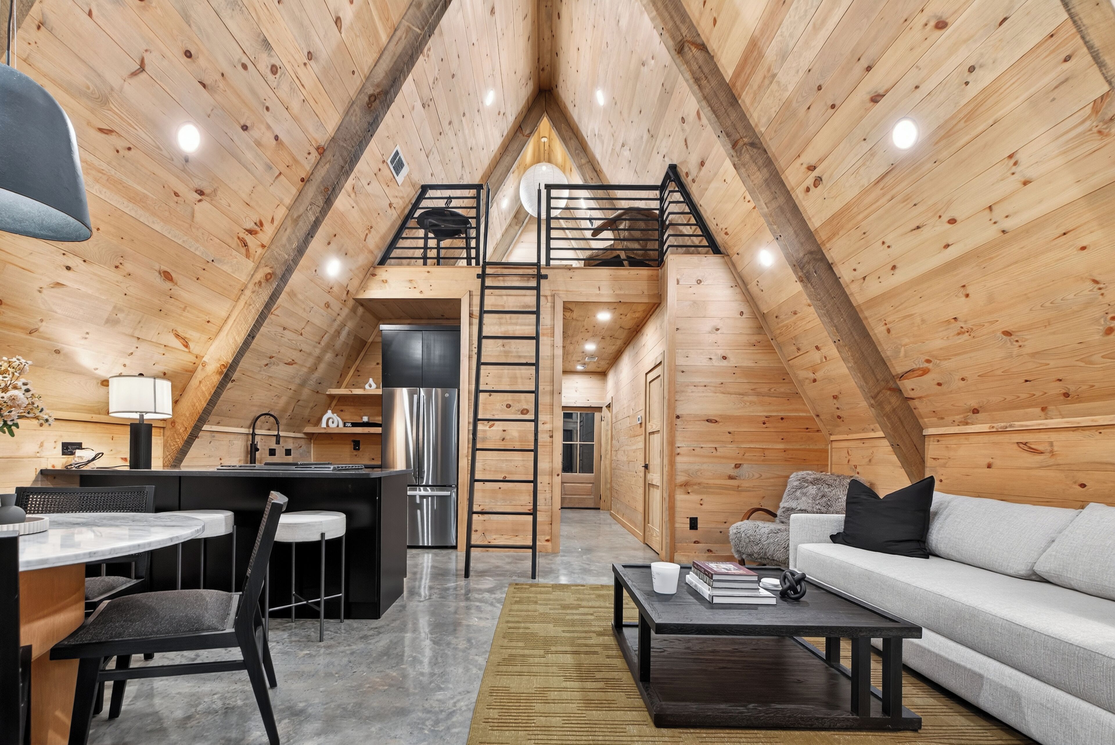 Smart TV, chimenea y libros 