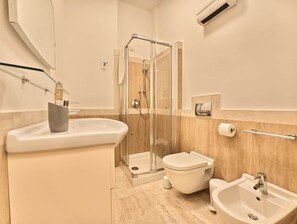 Dusche, Haartrockner, Bidet, Handtücher
