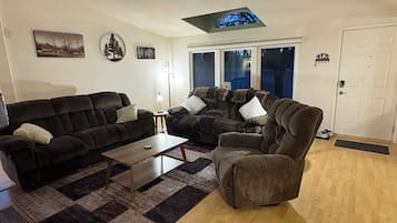 Smart TV, fireplace, video games, DVD player