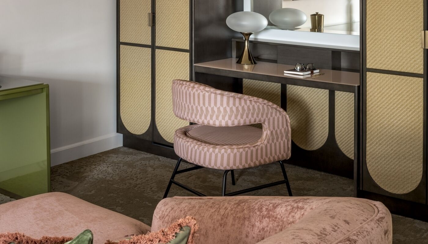 Get ready or catch up on emails at this stylish vanity desk.