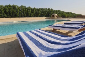 Outdoor pool, pool umbrellas, sun loungers - Saray El Omda Wellness Retreat Village (Luxor)