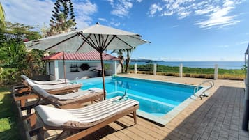 Outdoor pool, pool umbrellas