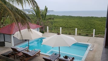 Outdoor pool, pool umbrellas