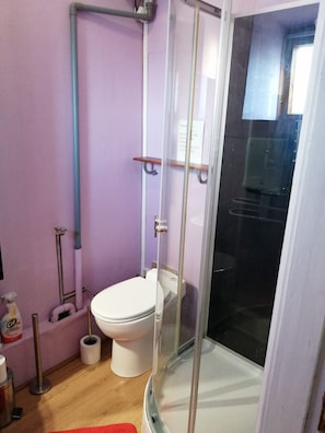 Dusche, Haartrockner, Handtücher, Toilettenpapier