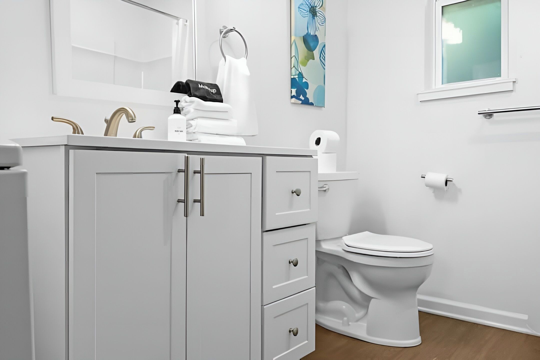 A clean and stylish bathroom to help you get ready.
