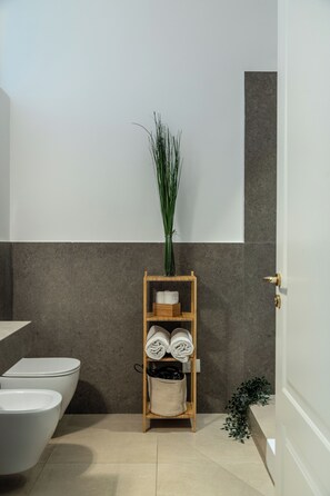 Dusche, Haartrockner, Bidet, Handtücher