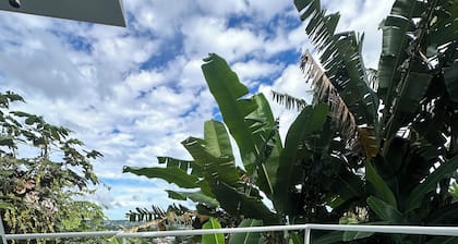 Peaceful cozy studio w a/c with breezy views, private patio & intimate space.