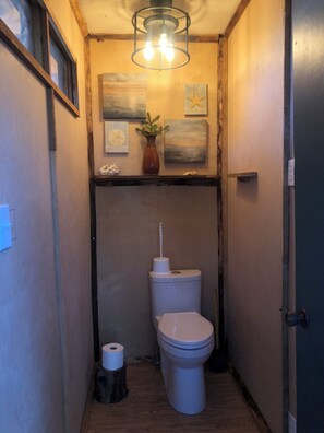 Shower, towels, toilet paper