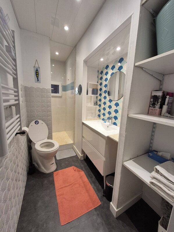 Dusche, Haartrockner, HandtĂŒcher, Seife