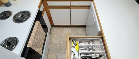 Frigorífico, microondas, horno y placa de cocina