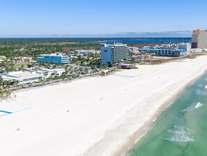 A coastal hotel area with a beach, buildings, and a view of the ocean. - Beachview 324 - Studio Condo - Walk To Shrimp Fest and Hangout (Gulf Shores)