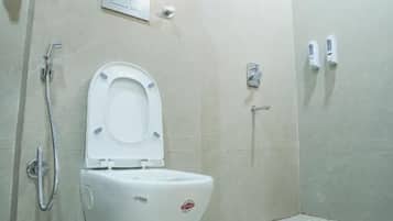 Shower, free toiletries, hair dryer, slippers