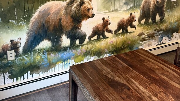 A mural of bears in a forest setting. - LOCATION~Walk 2 SeaLife&Parks~Perfect 4 Families (Seward)
