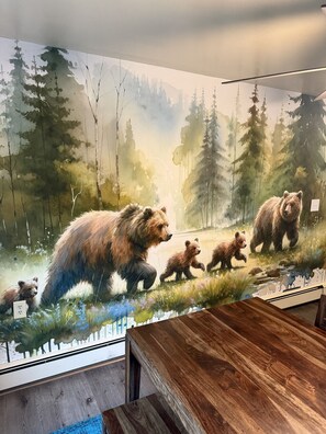 A mural of bears in a forest setting. - LOCATION~Walk 2 SeaLife&Parks~Perfect 4 Families (Seward)
