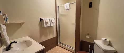 Ducha, toallas, jabón, papel higiénico