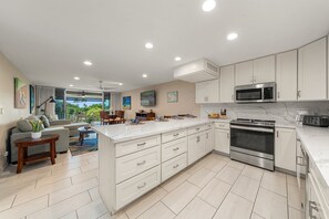 Fridge, microwave, oven, stovetop - Eldorado F202 Relaxing 1BD Condo with Partial Ocean Views in Kaanapali (Lahaina)