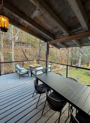Outdoor dining - Greenspaces, Deck w/River & Mt VIEWS, Trails, Near Water Wheel Hiking Trailhead (Payson)