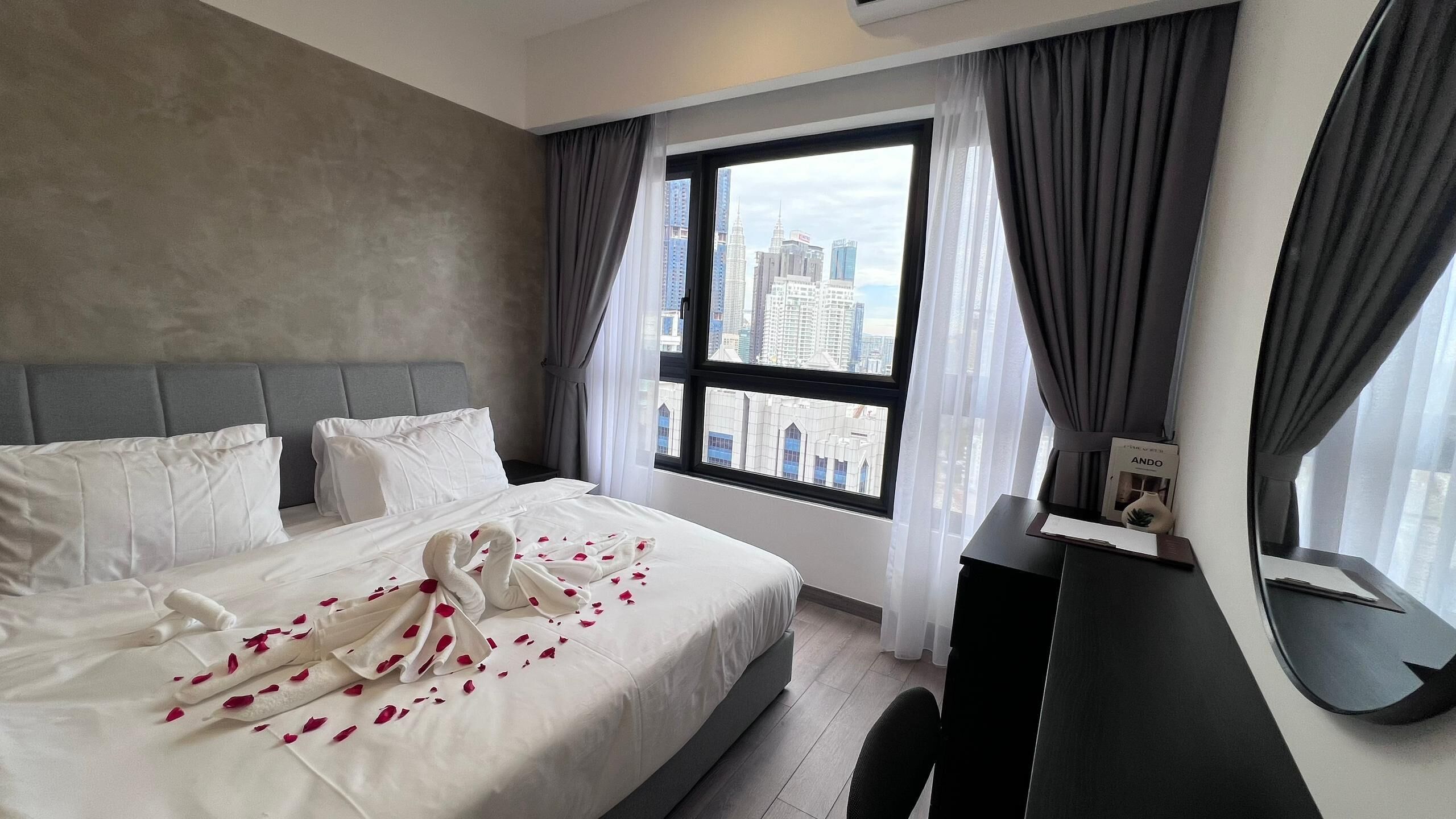 Family Apartment, 3 Bedrooms, Non Smoking, City View | Desk, laptop workspace, blackout drapes, soundproofing