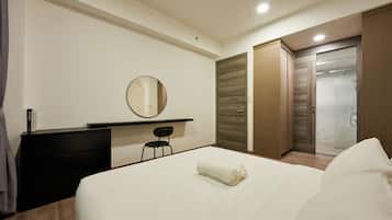 Desk, laptop workspace, blackout curtains, soundproofing