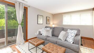 Smart TV, chimenea, libros