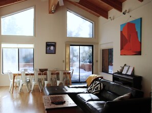 Smart TV, fireplace, DVD player, books