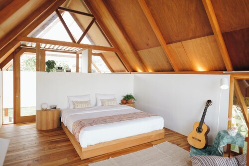 Designer Bamboo A-Frame Hut Amidst Ubud Rice Fields